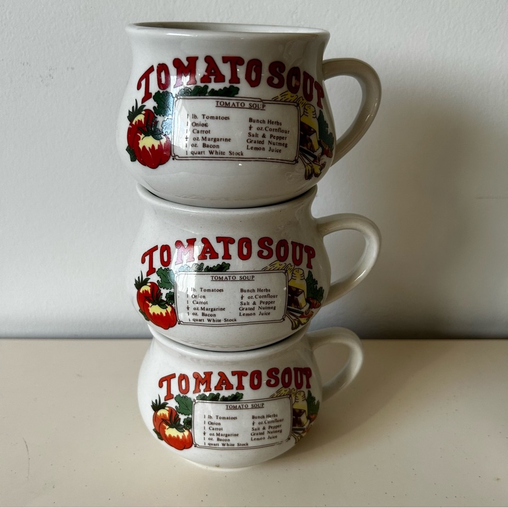Vintage Tomato Soup Crock Recipe Cups SET  3